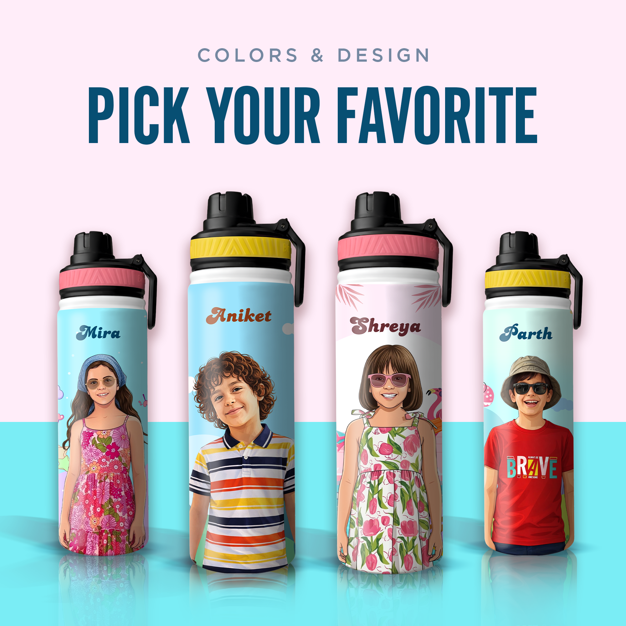 Personalized Flamingo Kids Stainless Steel Water Bottle
